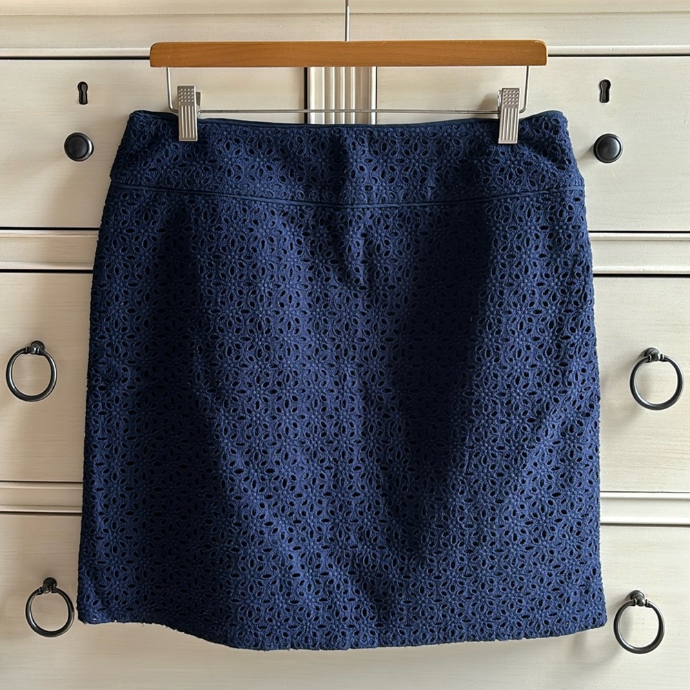 Navy Blue Eyelet Skirt. Size 8